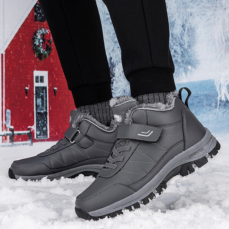 Winter Plus-Size Casual Cotton Shoes, Fleece-Lined Warm Outdoor Hiking Shoes, Waterproof and Non-Slip Men's Snow Boots