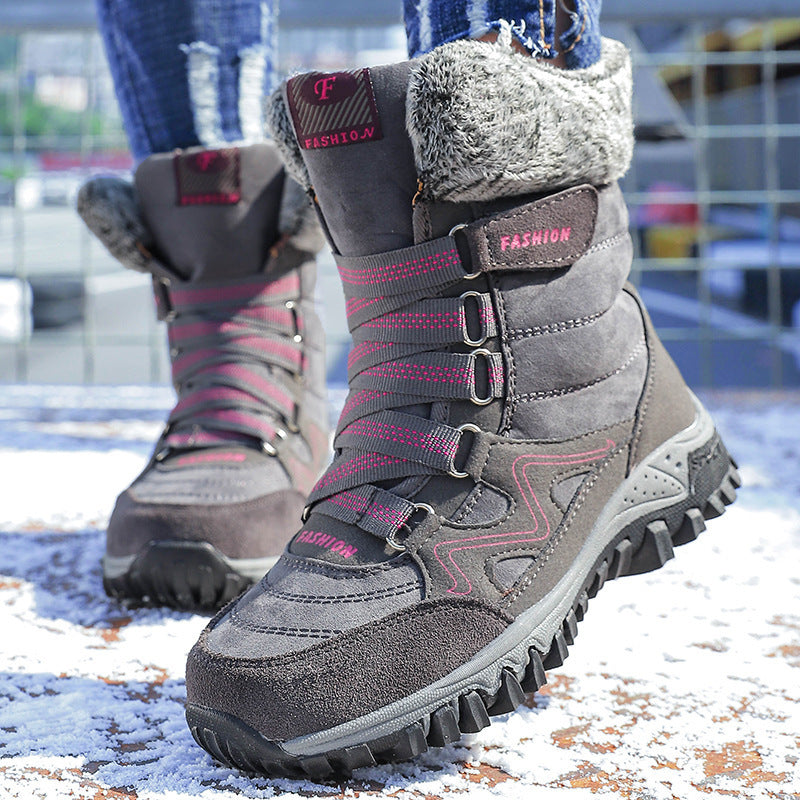 Cross-border Northern Winter Fleece-Lined Warm Thick-Soled Snow Boots, Export-Grade Cotton Shoes,  High-Top Women's Shoes, Sizes 35–42