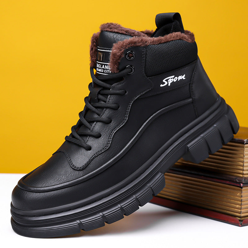 Men's High-Top Cotton Shoes 2026: New Winter Collection—Men's Outdoor Fleece-Lined, Warm Dr. Martens-Style Boots, Trendy, Non-Slip Work Boots